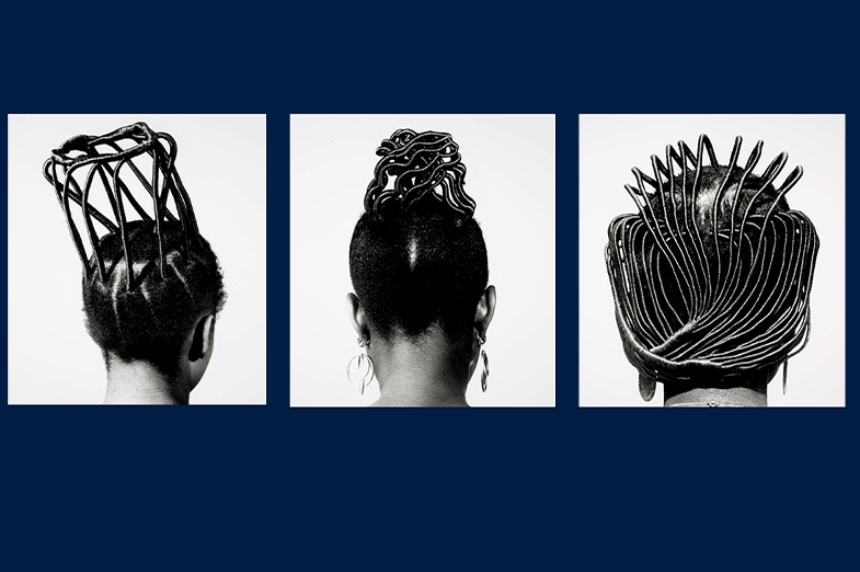 Three images of braided hairstyles.