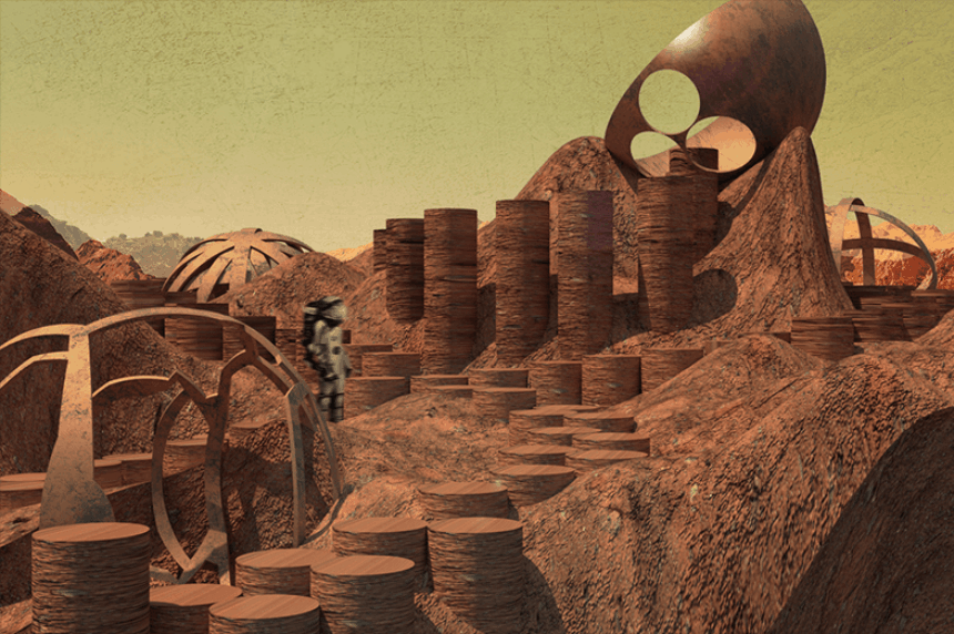 An architectural rendering of a monument on Mars.