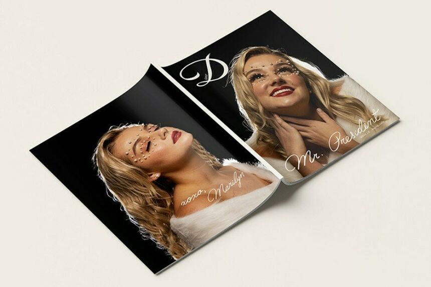 The front and back cover of a magazine featuring an up-close image of a blonde woman on each cover and the words "Dear Mr. President" on the front cover.