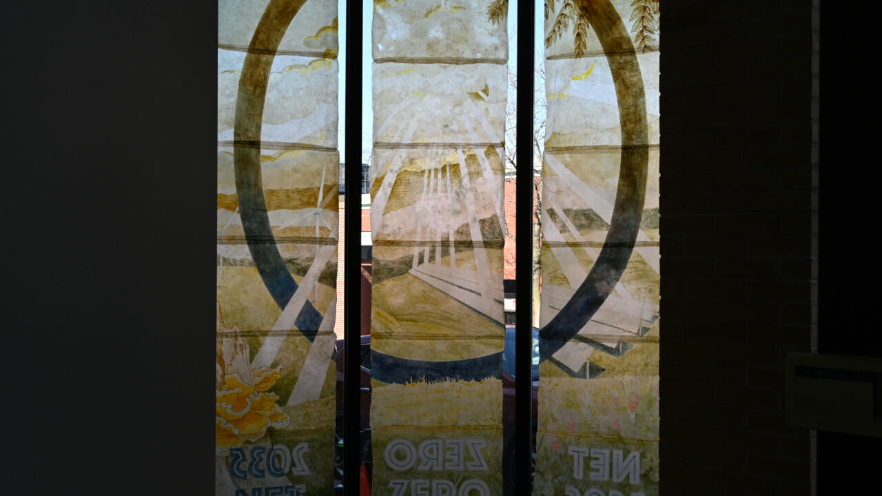 kombucha window installation at Woskob Family Gallery