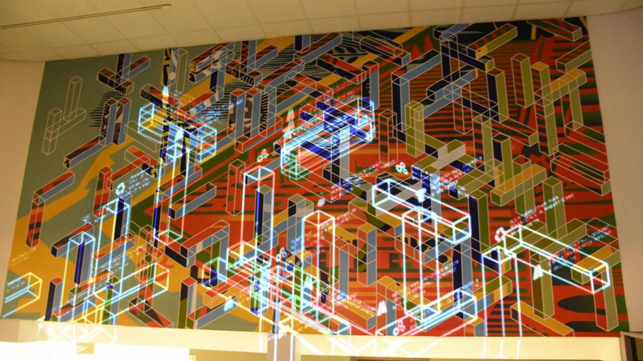 Multi-color geometric digital wall mural.