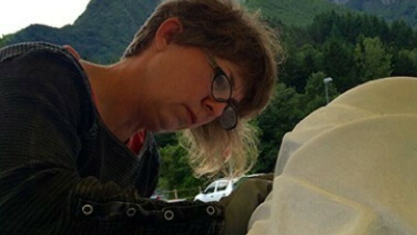 Cristin Millet working on marble sculpture in Italy