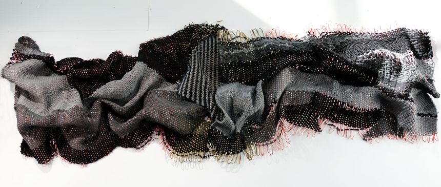 “I am not in control” fibre sculture in Recycled cotton yarn, multi-color raffia yarn