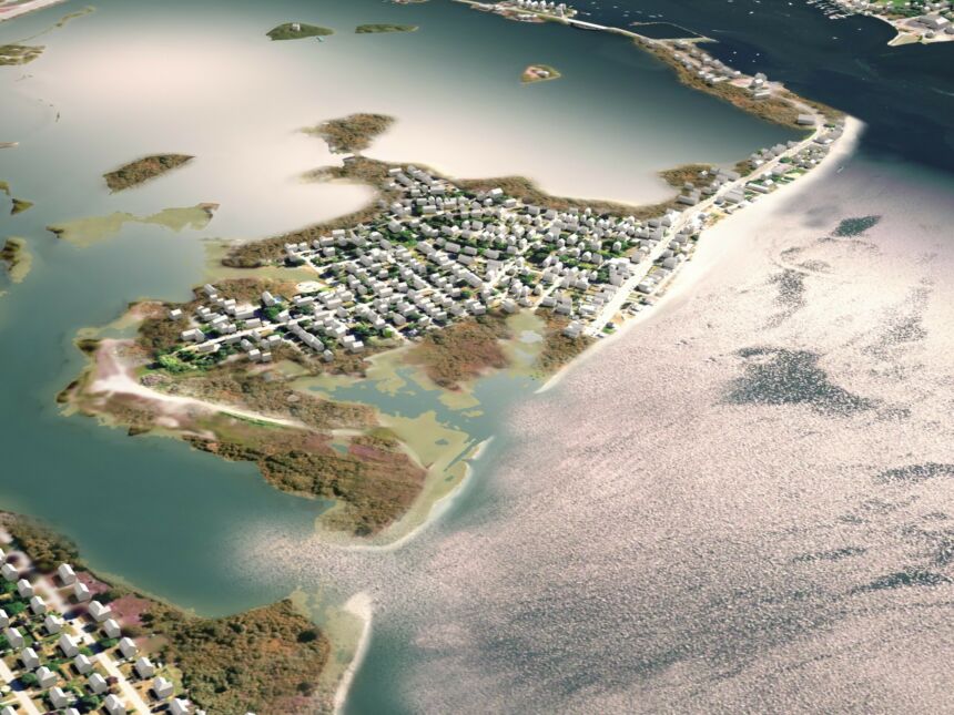Visualization of Island Park, Portsmouth, Rhode Island showing consequences of not adapting to sea level change.