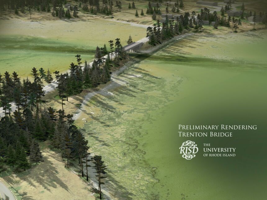 Visualization of Trenton Bridge near Acadia National Park including controllable features such as vegetation.