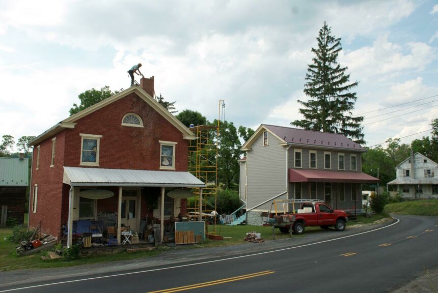 Photo of side-by-side historical landmarks Old Mercantile Building and Storekeepers House in McAlevys Fort, PA.