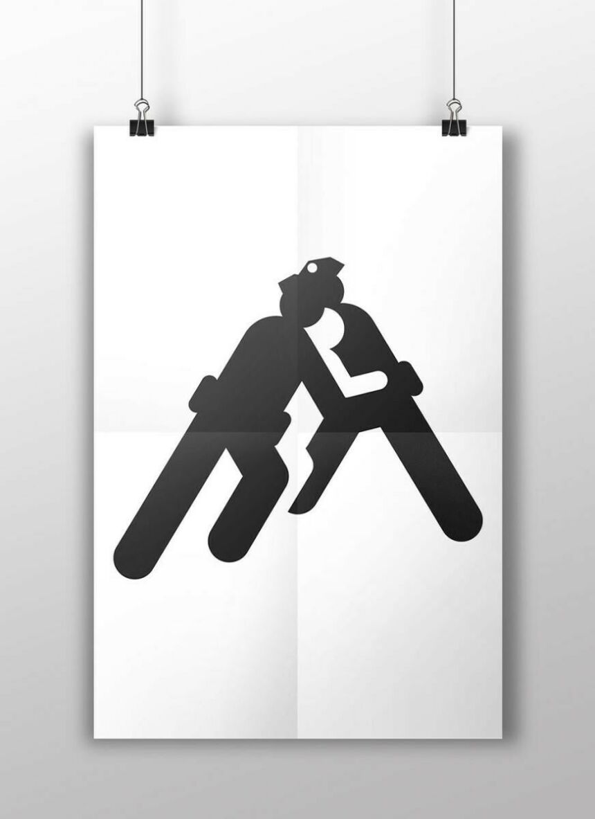 Vector black and white graphic art of police officers arresting a person.