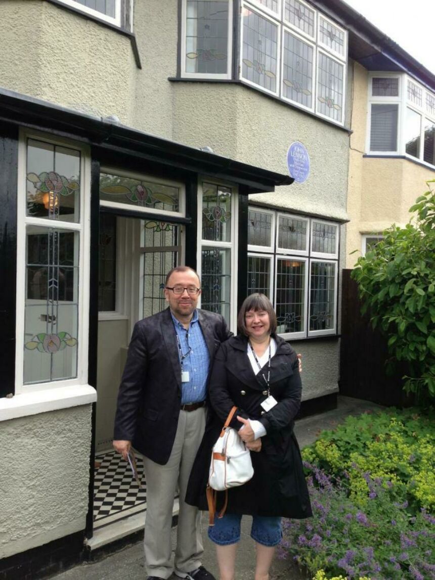 Vincent Benitez standing outside the childhood home of the Beatles' John Lennon.