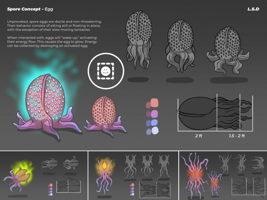 A rendering of a Spore Concept metamorphosis for a game design.
