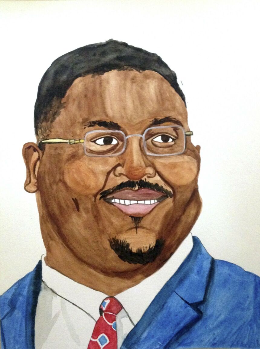 Painted portrait of The Reverend Clementa C. Pinckney, one of the nine black parishioners killed in the Charleston, South Carolina church shooting in 2015.