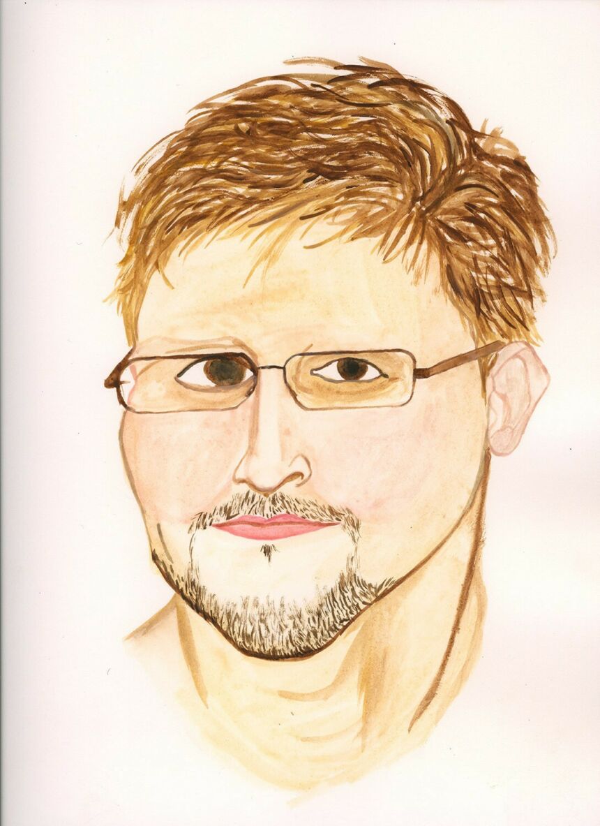 Painted portrait of Edward Snowden.