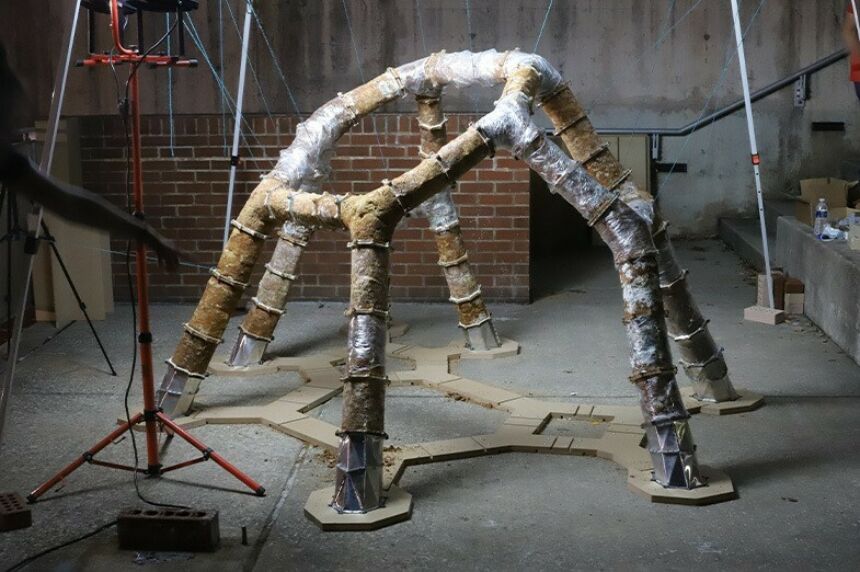 The original MycoCreate structure completely constructed from mycelium-based components.