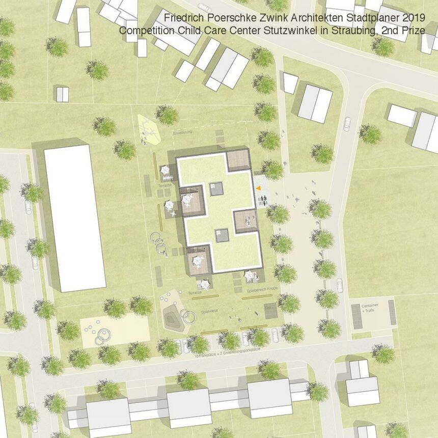Aerial view illustration of Ute's childcare center design.