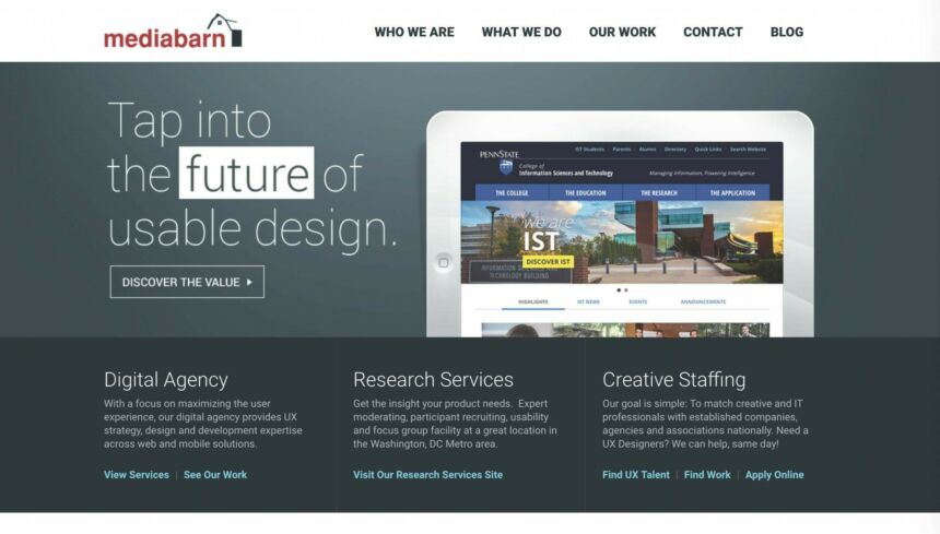Screenshot of mediabarn.com website built by Gregory O'Toole.