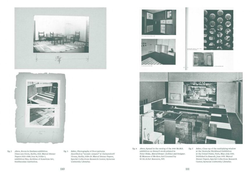 Photographic samples of Marcel Breuer's architectural interior design of office and living spaces from the 1920s–40s.